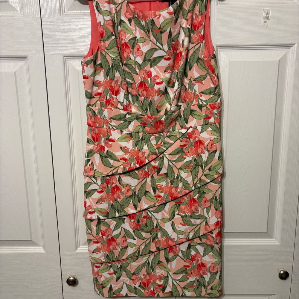 Connected Apparel Pink and Green Sheath Dress for Wedding Guests